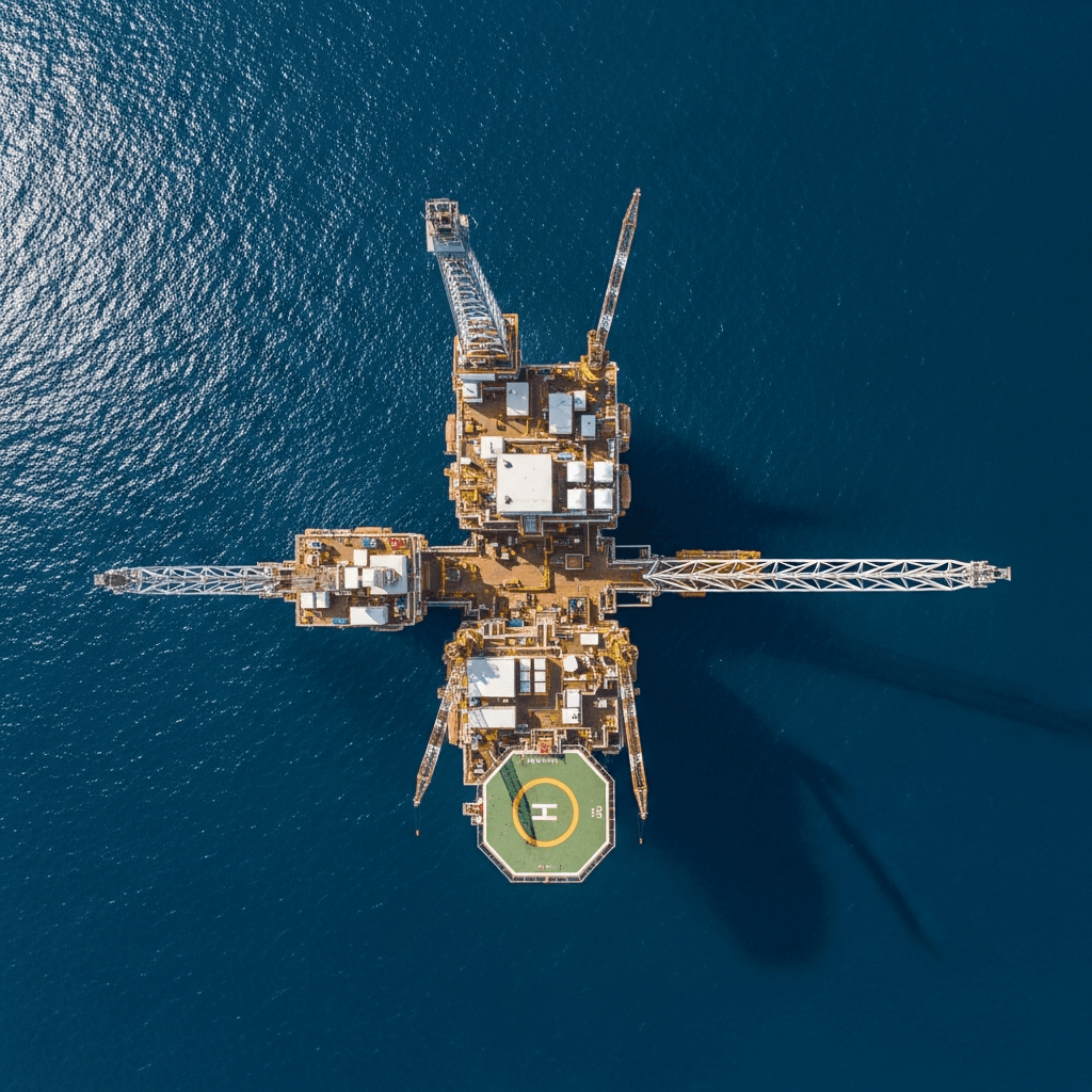 Top-down aerial view of offshore platform